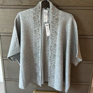 Chicos Embellished Short Sleeve Sweater Ruana - Gray Heather S/M